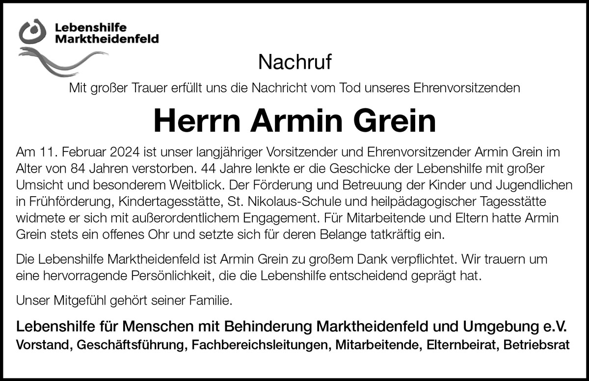 Nachruf Armin Grein
